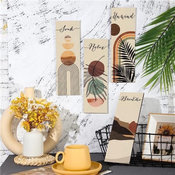 Relax Soak Unwind Breathe Sign Decors Bathroom Wall Arts Abstract Boho Wooden - Picture 5 of 6